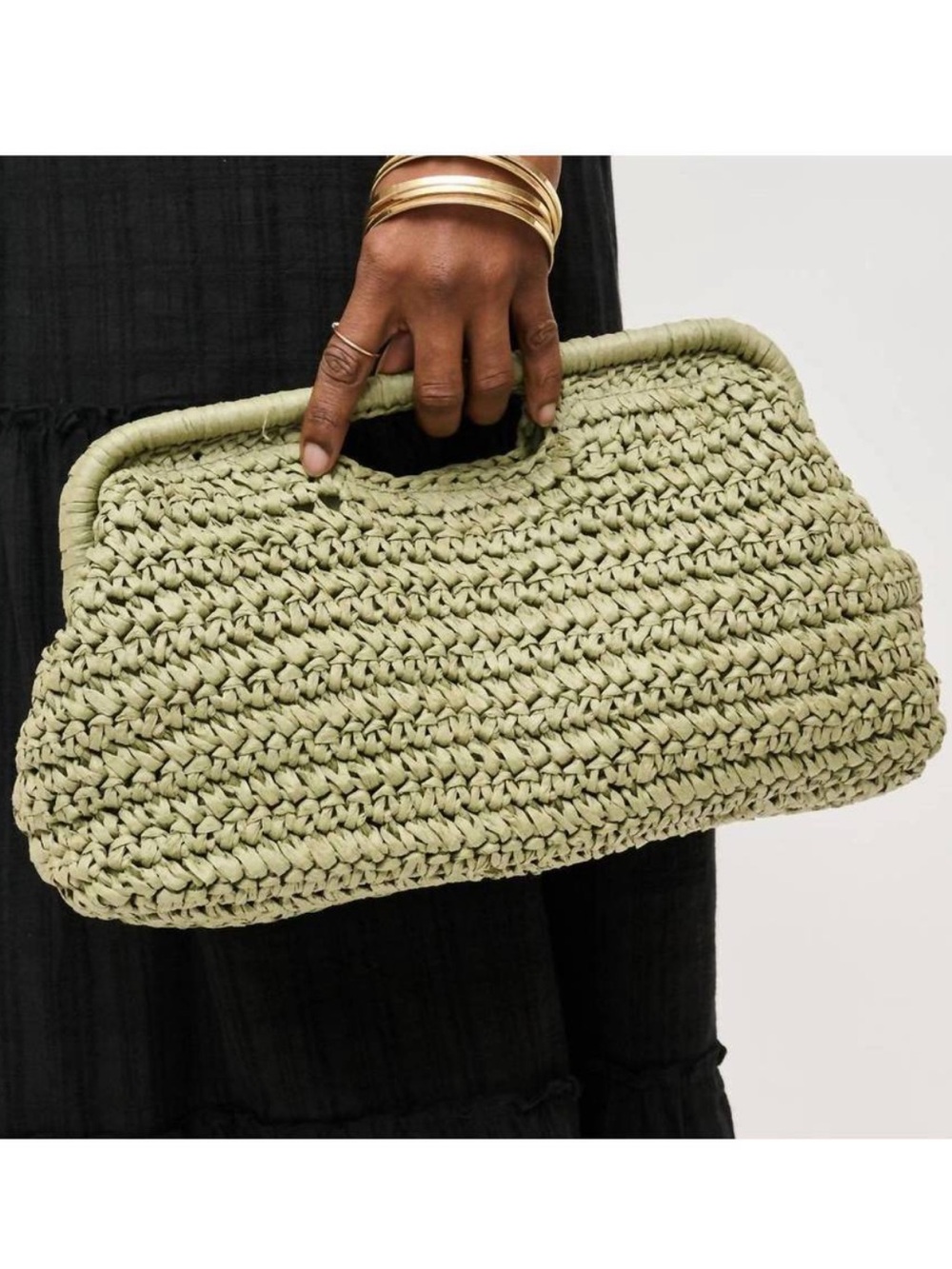 NWOT Urban Expressions Olive Green Crochet Cutout Handle Clutch - Picture 13 of 13